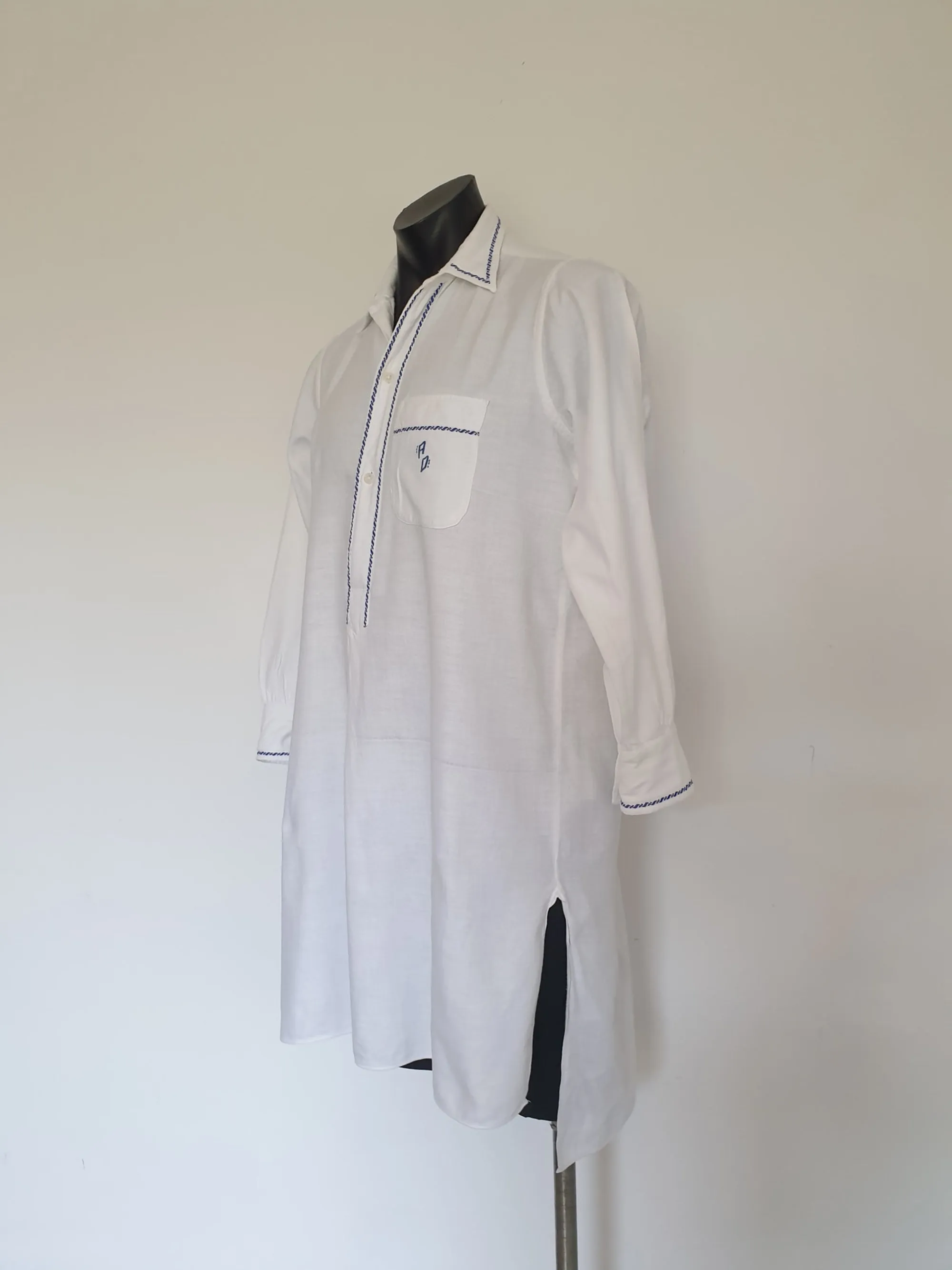 1930s Flannel Nightshirt - Monogrammed AD - Large