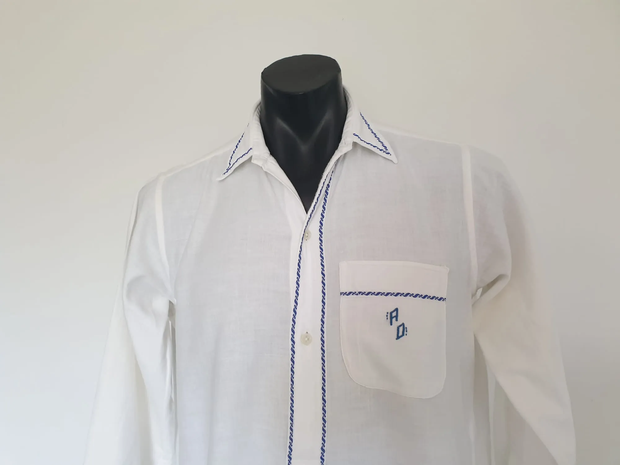 1930s Flannel Nightshirt - Monogrammed AD - Large