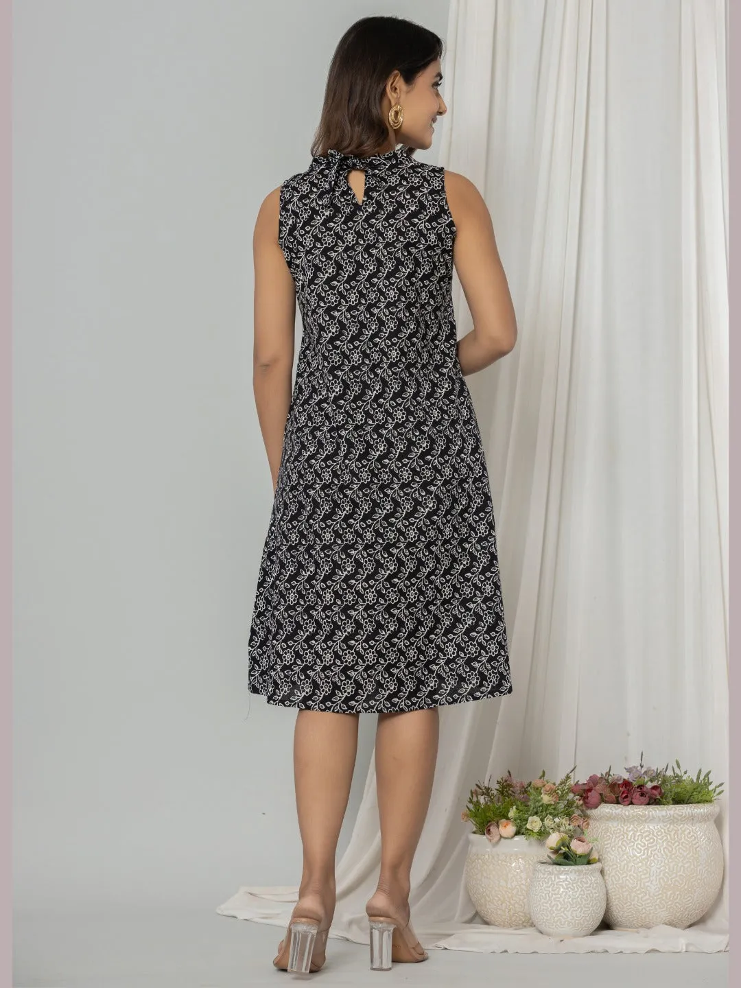 Black & White Halter Neck A-line Dress