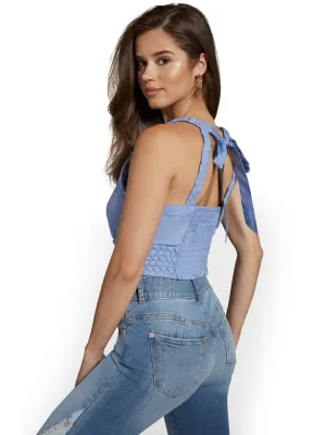 Braided Denim Tie-Back Cropped Top