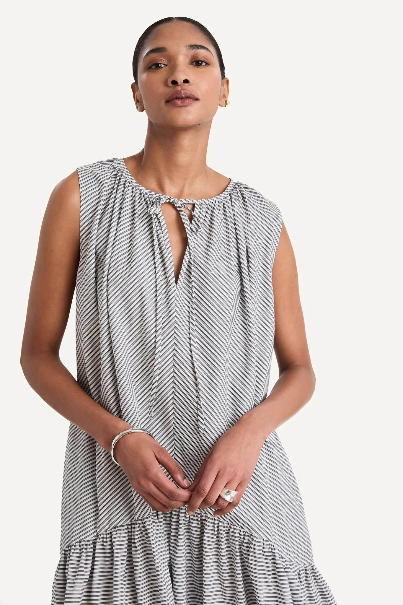 Camarat Dress in Navy Yarn Dyed Stripe
