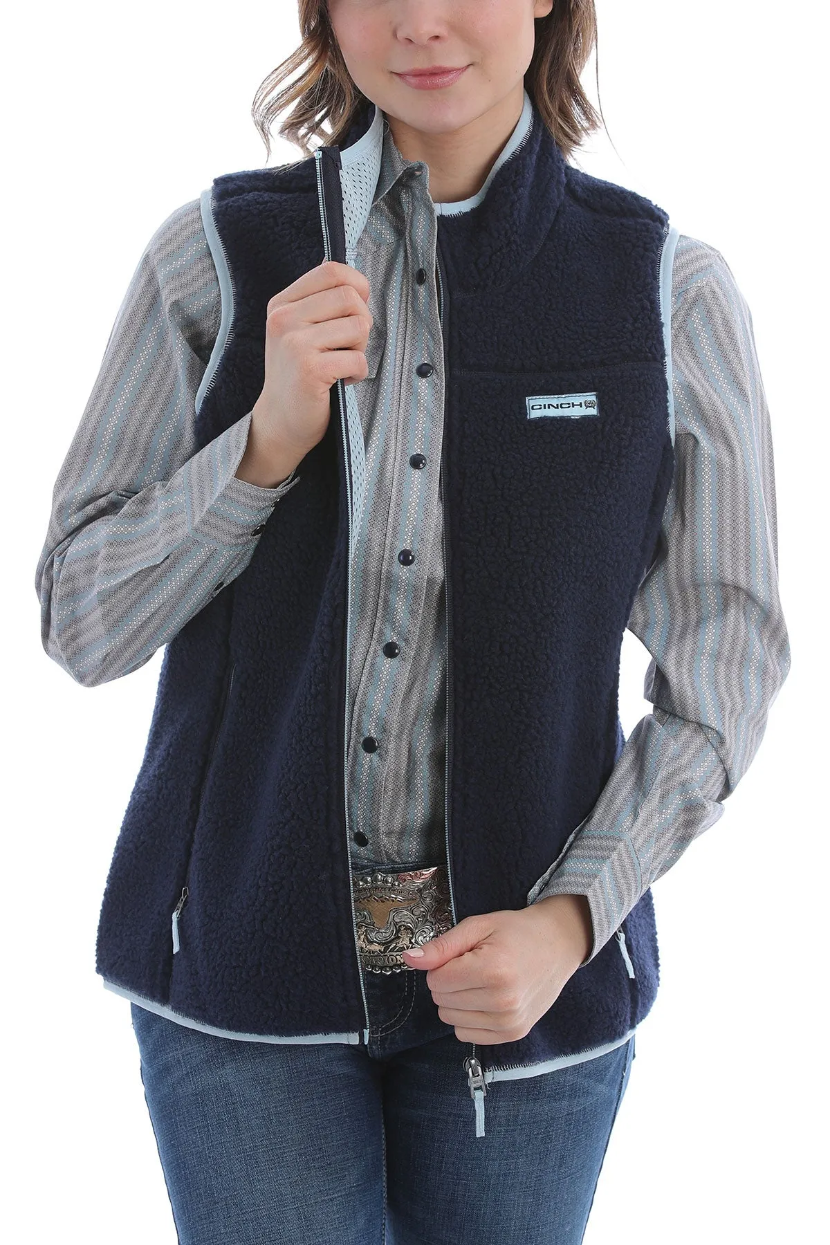 CINCH LADIES NAVY BLUE SHERPA VEST