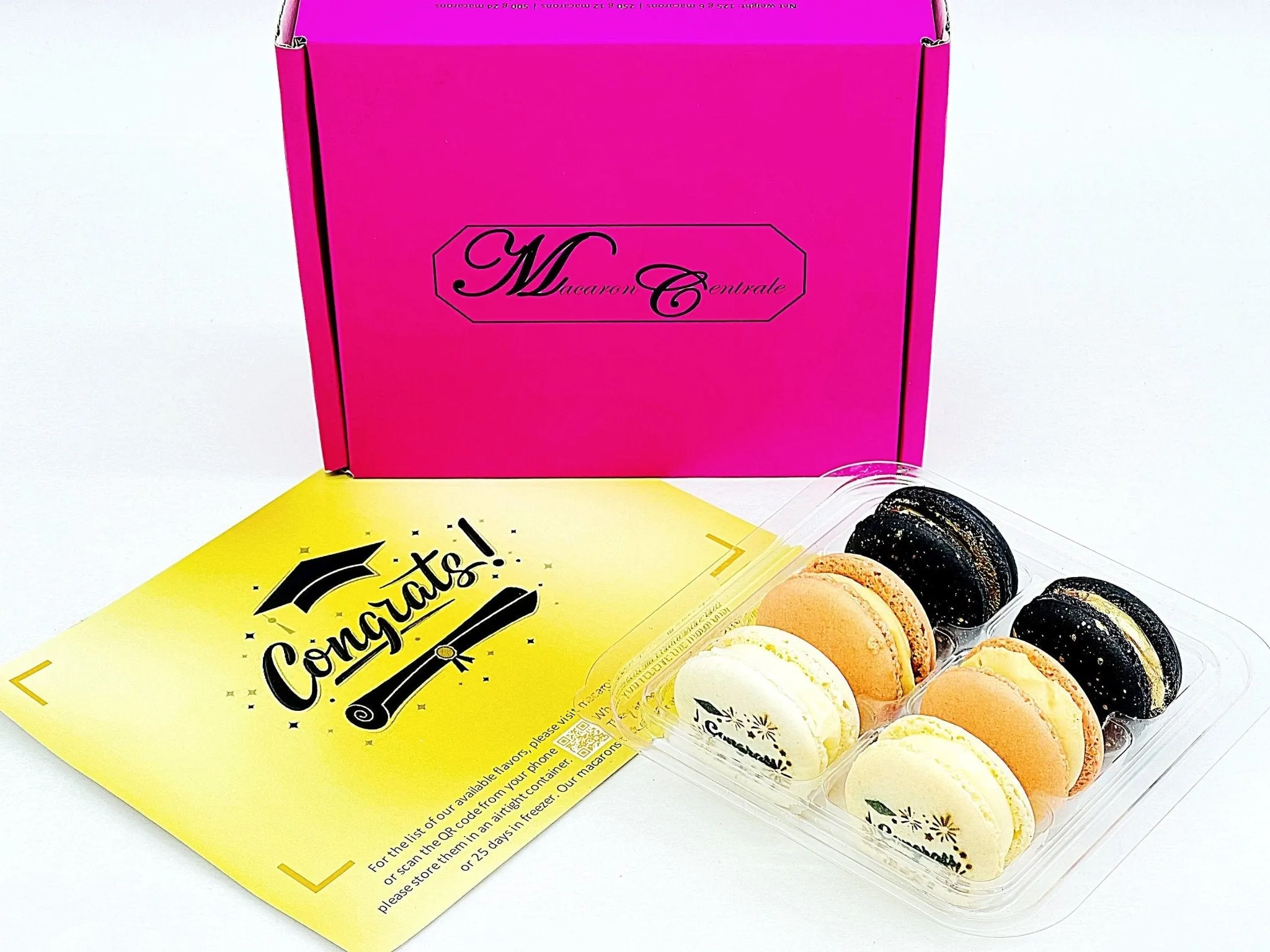 Congrats French Macaron Box (Black / Warm Brown) | Available in 6 & 12 Pack