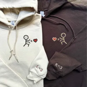 Cute Stick Figure Matching Couple Sweatshirts - Personalized Embroidered Sweatshirts For Couples