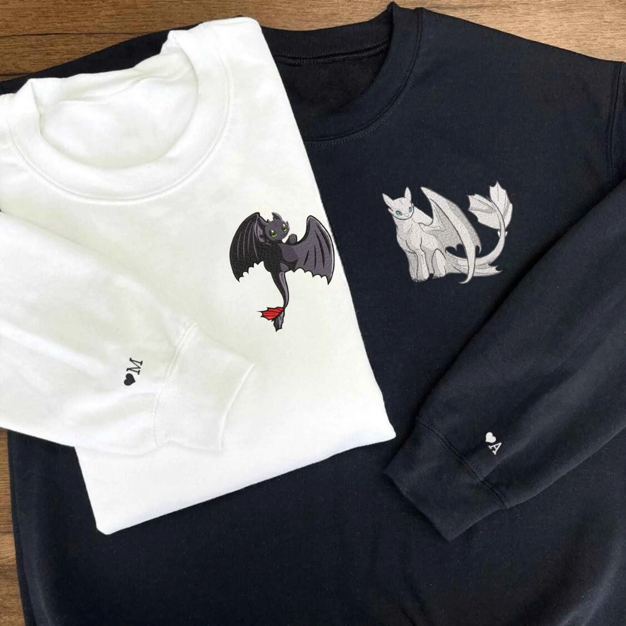 Embroidered Cool Dragon Couple Matching Hoodies | Custom Matching Couple Hoodies For Halloween