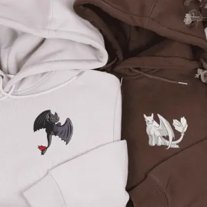 Embroidered Cool Dragon Couple Matching Hoodies | Custom Matching Couple Hoodies For Halloween