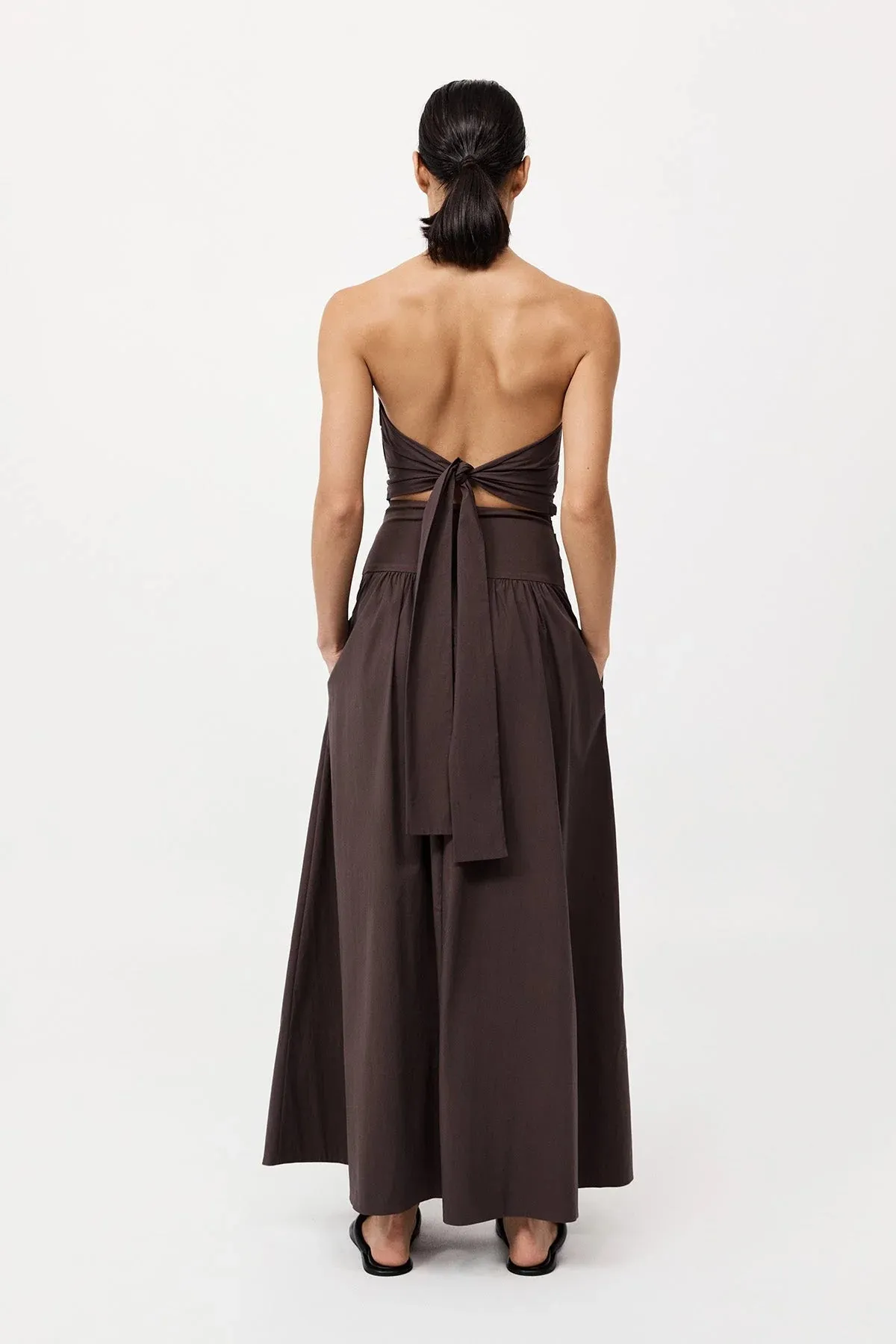 Gathered Strapless Tie Back Dress in Chocolate Plum