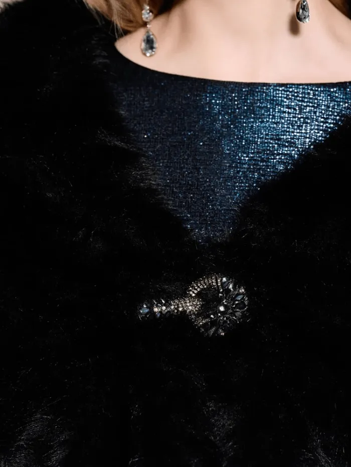 Joseph Ribkoff Black Faux Fur Cape 233796 Col 11