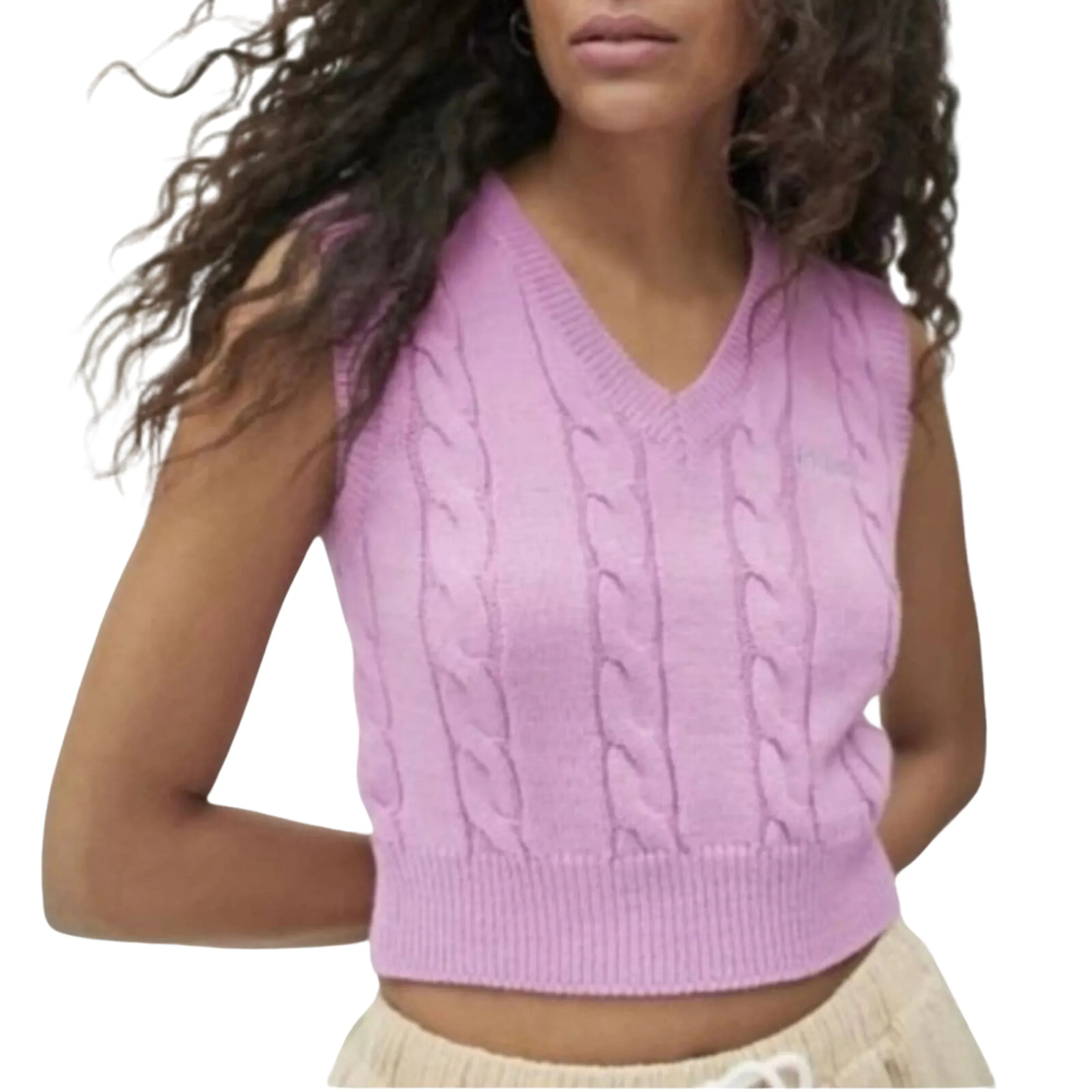 JUST POLLY - V Neck Cable Knit Vest