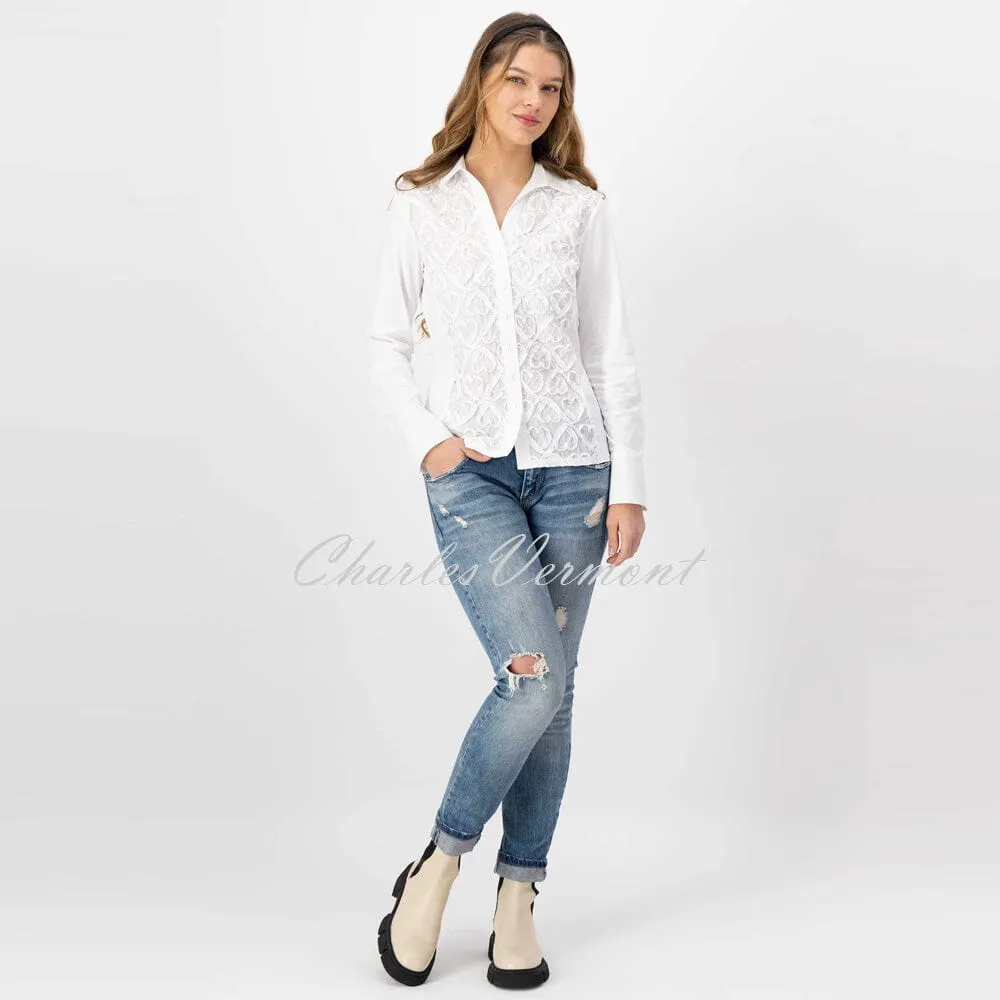 Just White Blouse with Heart Embroidery – Style C1291