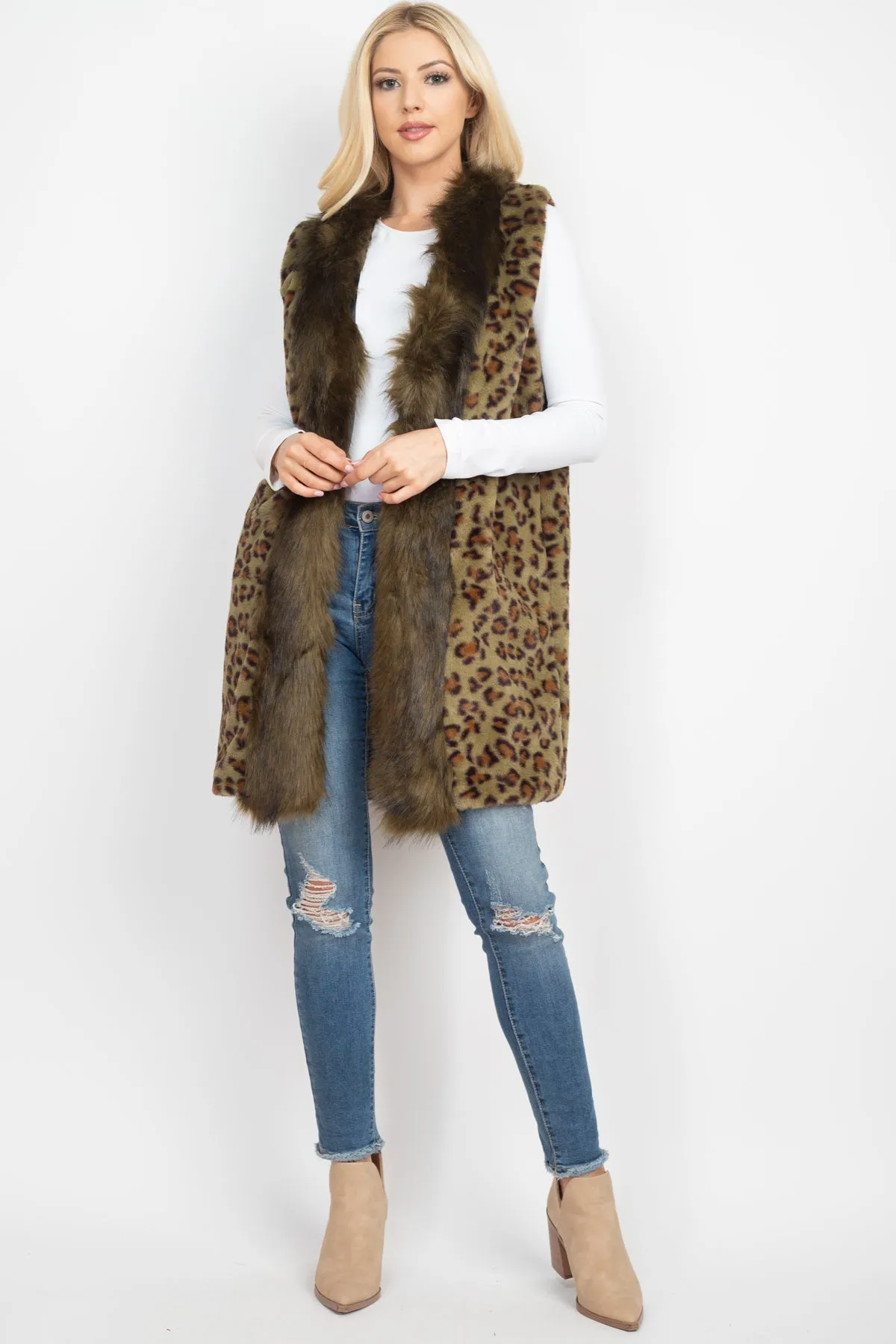 LEOPARD FAUX FUR TRIM VEST/6PCS (NOW $18.75 ONLY!)