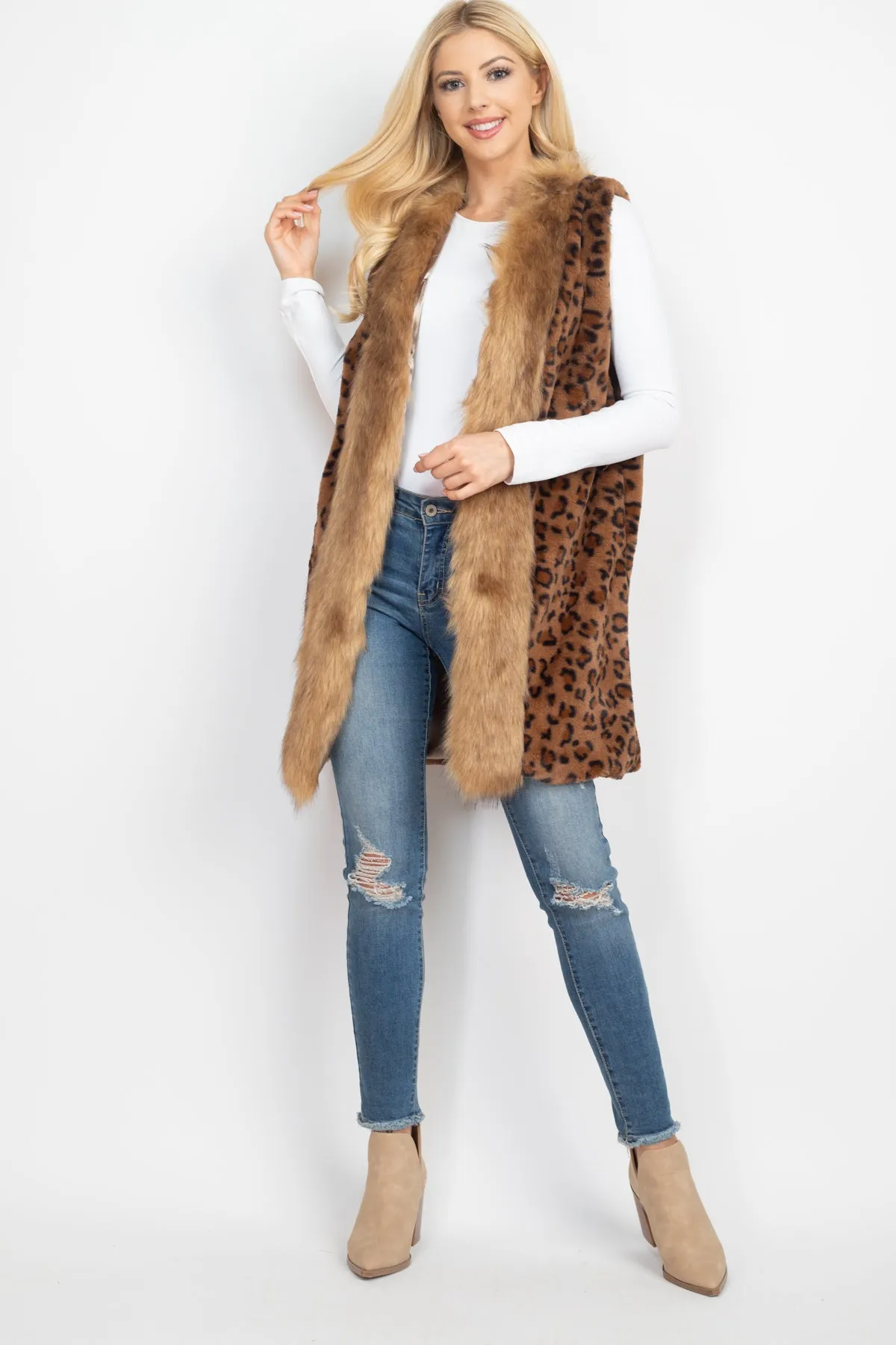 LEOPARD FAUX FUR TRIM VEST/6PCS (NOW $18.75 ONLY!)