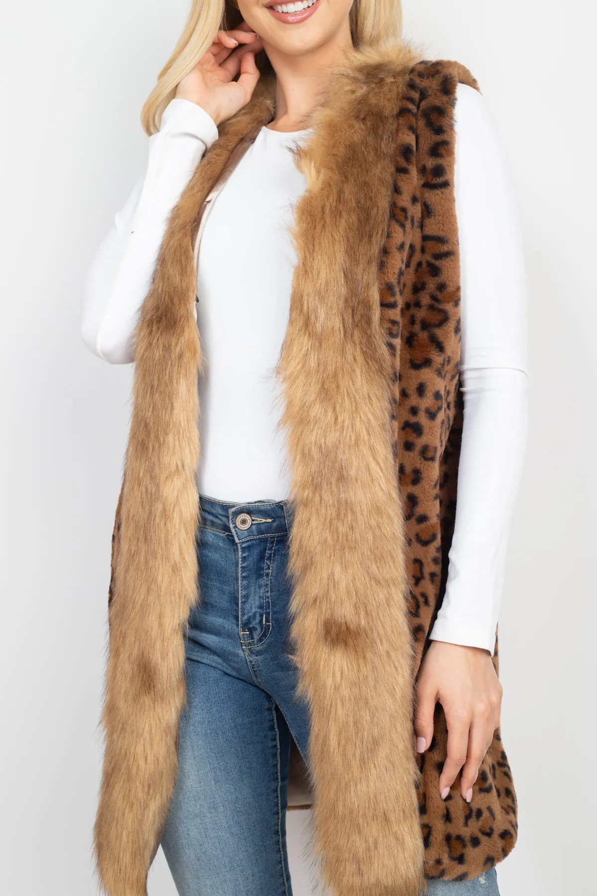 LEOPARD FAUX FUR TRIM VEST/6PCS (NOW $18.75 ONLY!)