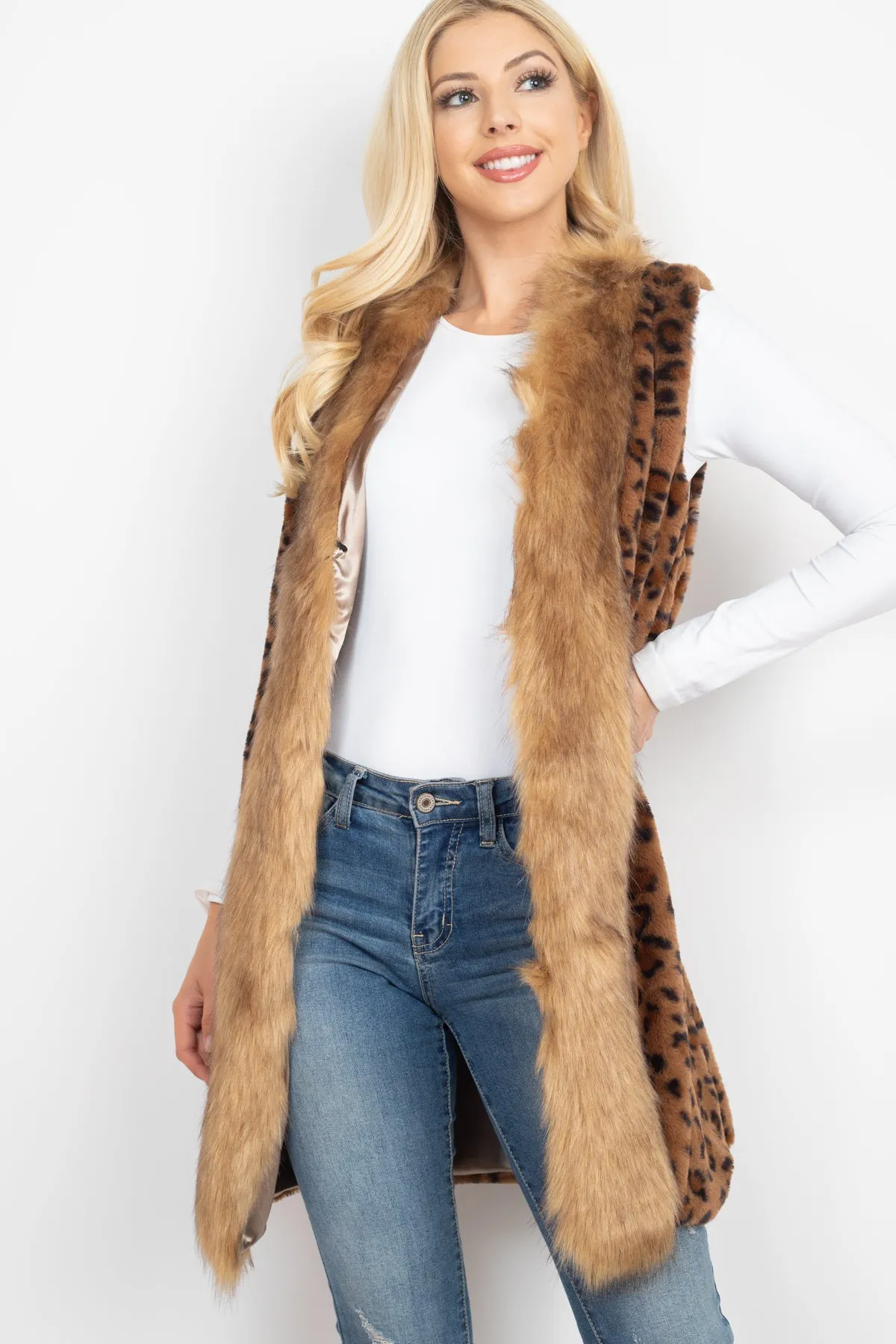 LEOPARD FAUX FUR TRIM VEST/6PCS (NOW $18.75 ONLY!)