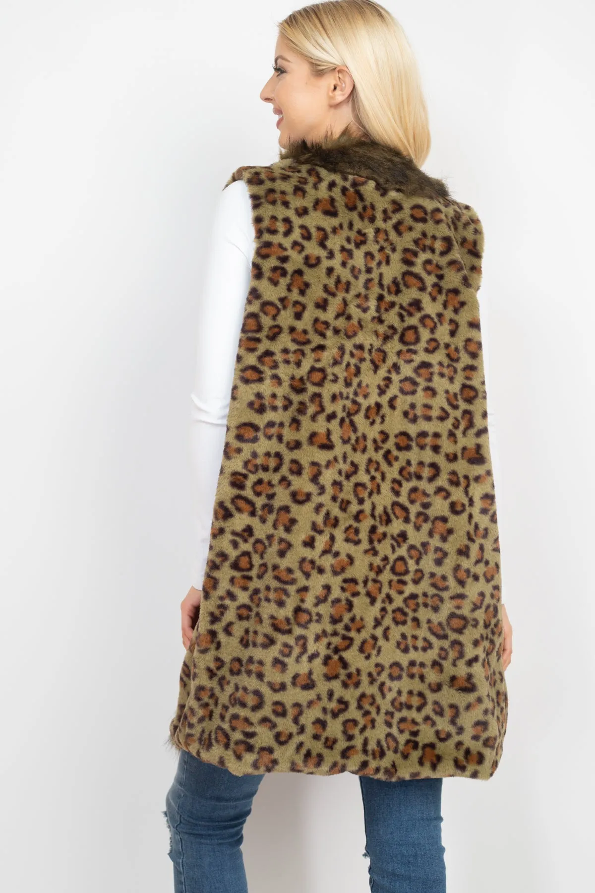 LEOPARD FAUX FUR TRIM VEST/6PCS (NOW $18.75 ONLY!)