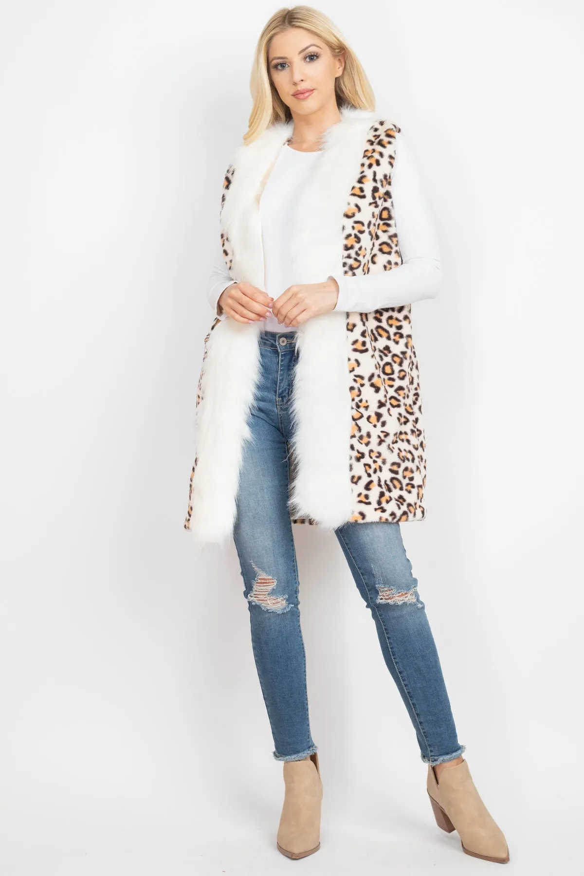 LEOPARD FAUX FUR TRIM VEST/6PCS (NOW $18.75 ONLY!)