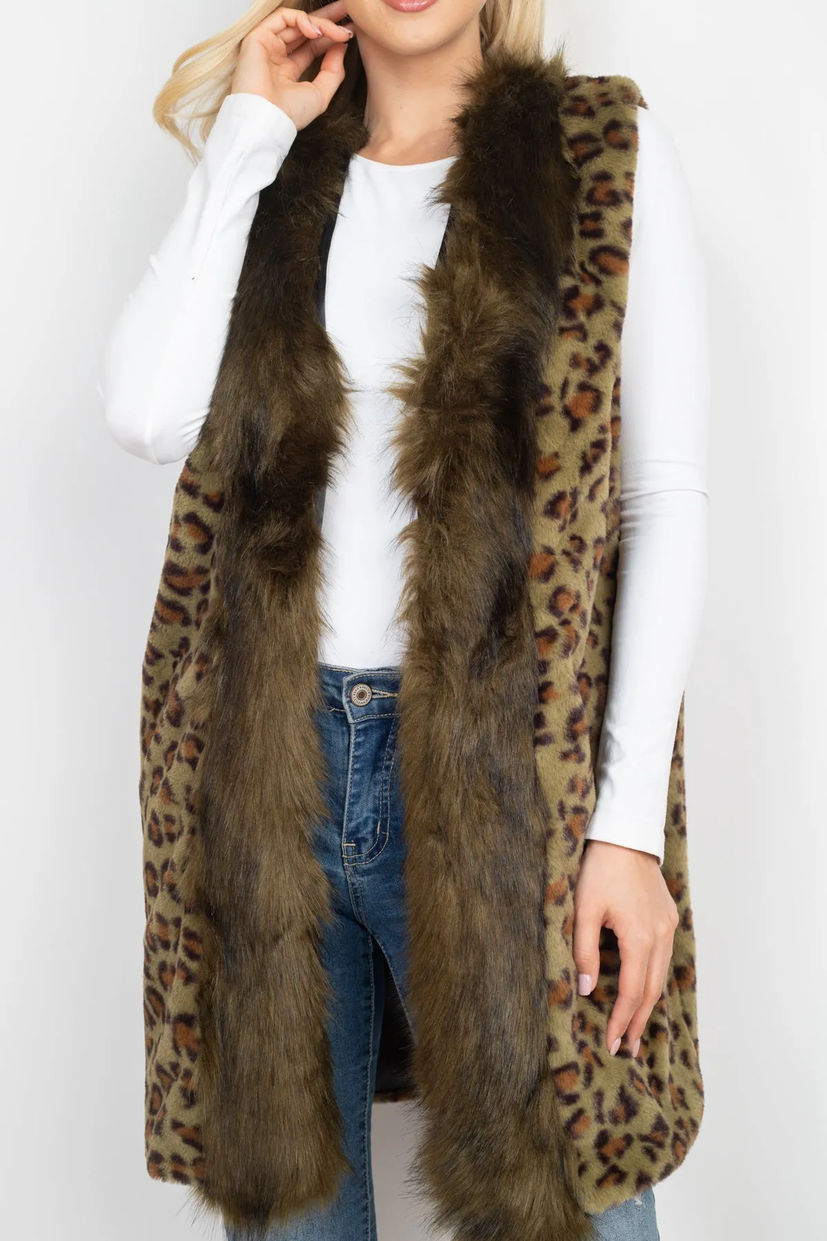 LEOPARD FAUX FUR TRIM VEST/6PCS (NOW $18.75 ONLY!)