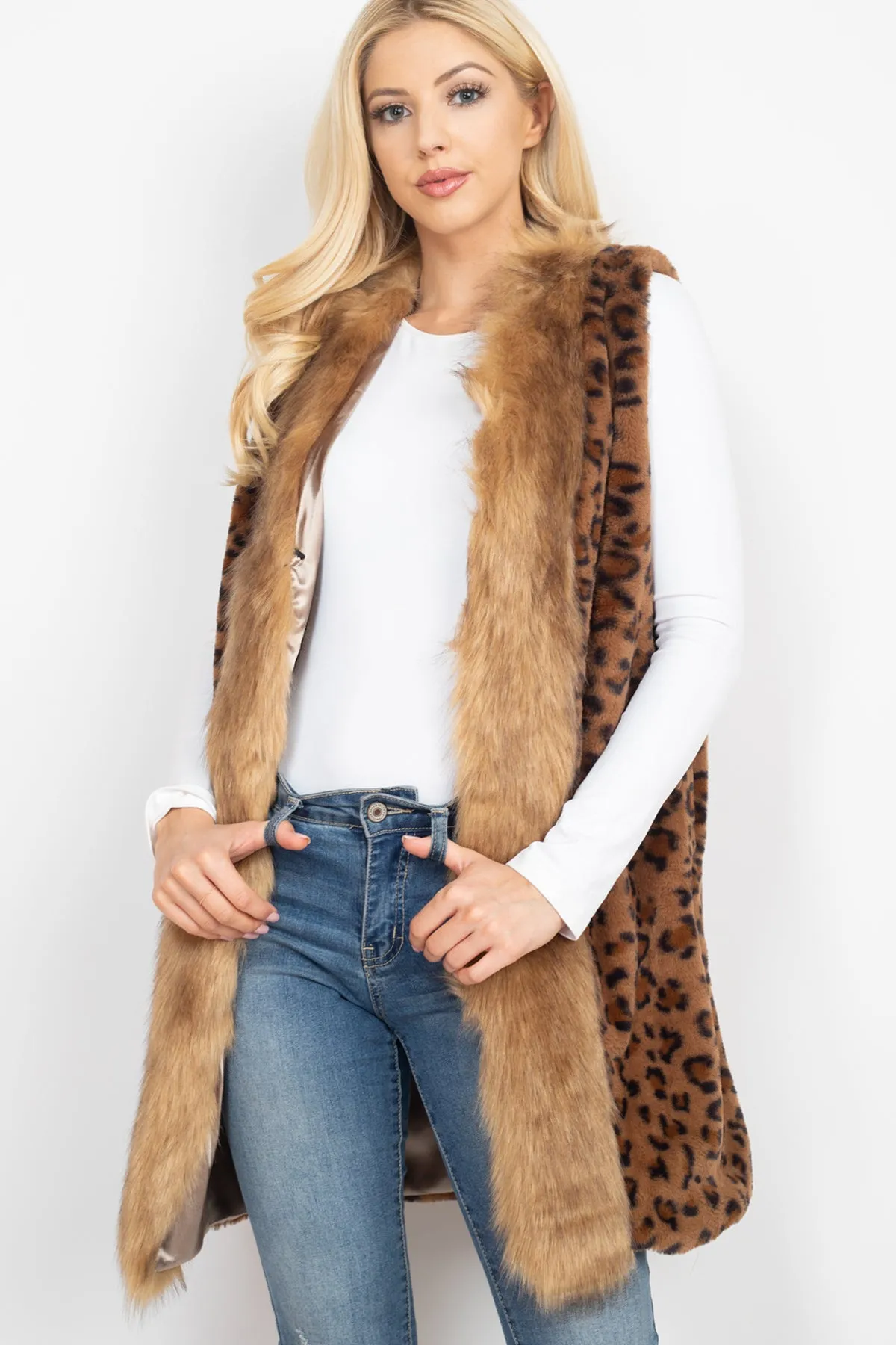 LEOPARD FAUX FUR TRIM VEST/6PCS (NOW $18.75 ONLY!)