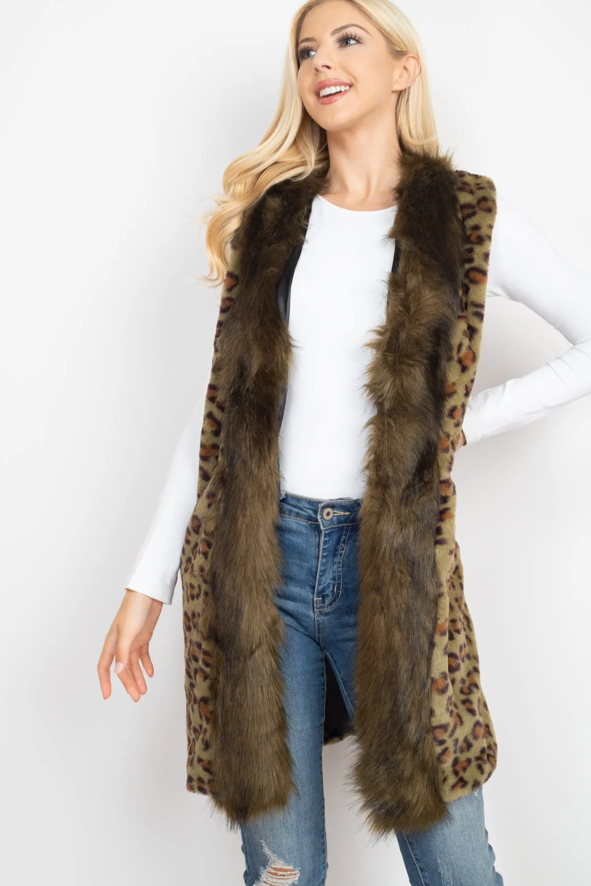 LEOPARD FAUX FUR TRIM VEST/6PCS (NOW $18.75 ONLY!)
