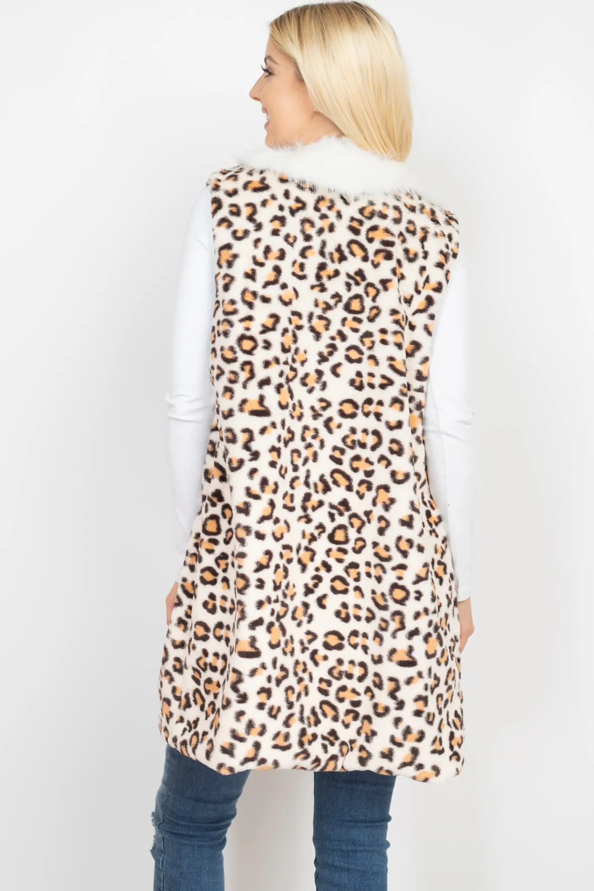LEOPARD FAUX FUR TRIM VEST/6PCS (NOW $18.75 ONLY!)