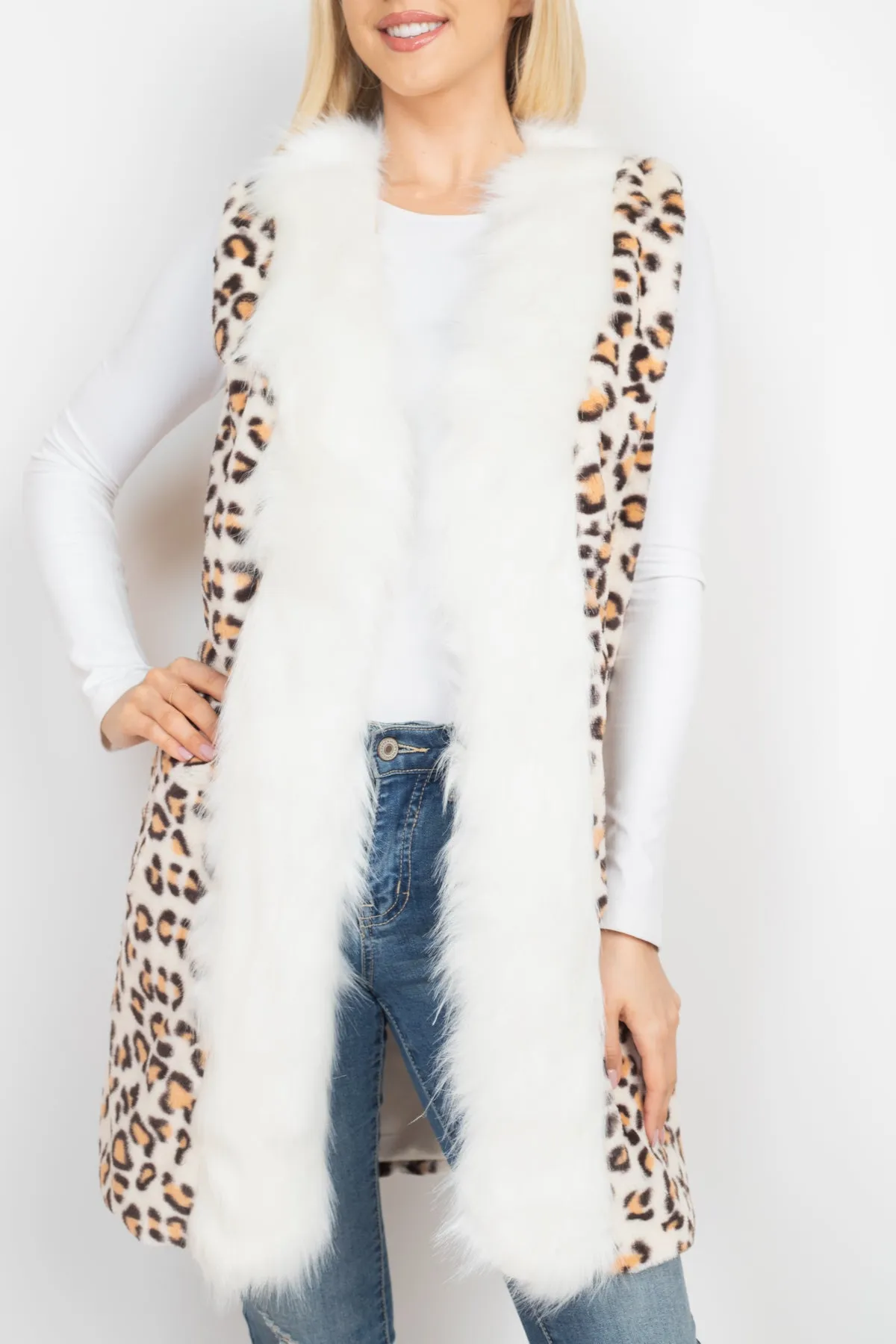 LEOPARD FAUX FUR TRIM VEST/6PCS (NOW $18.75 ONLY!)