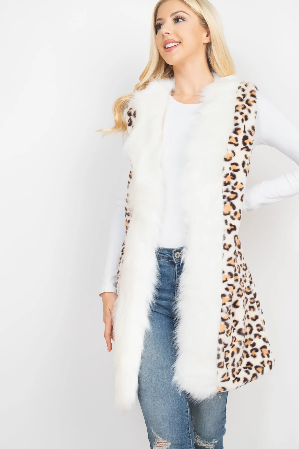 LEOPARD FAUX FUR TRIM VEST/6PCS (NOW $18.75 ONLY!)