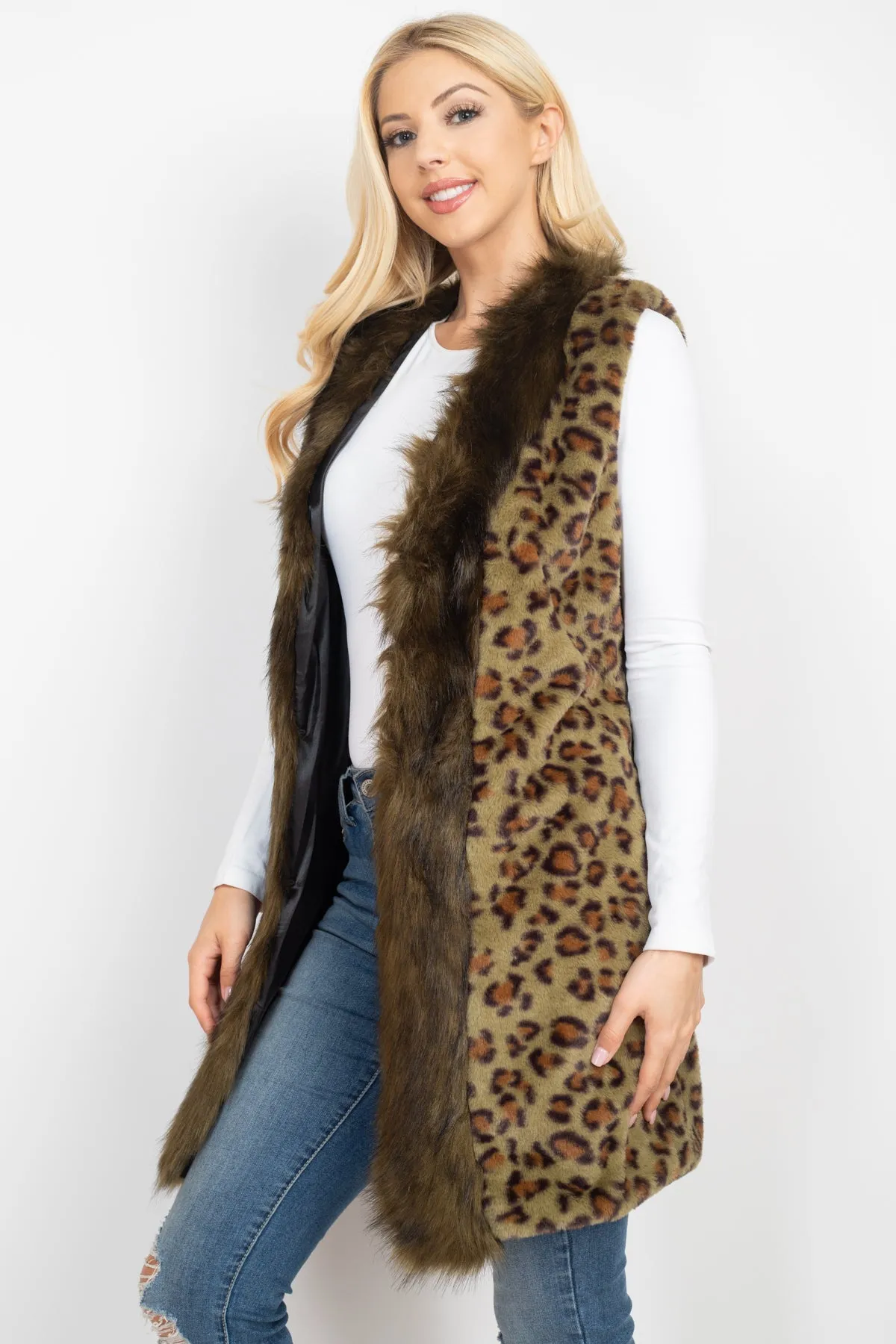LEOPARD FAUX FUR TRIM VEST/6PCS (NOW $18.75 ONLY!)