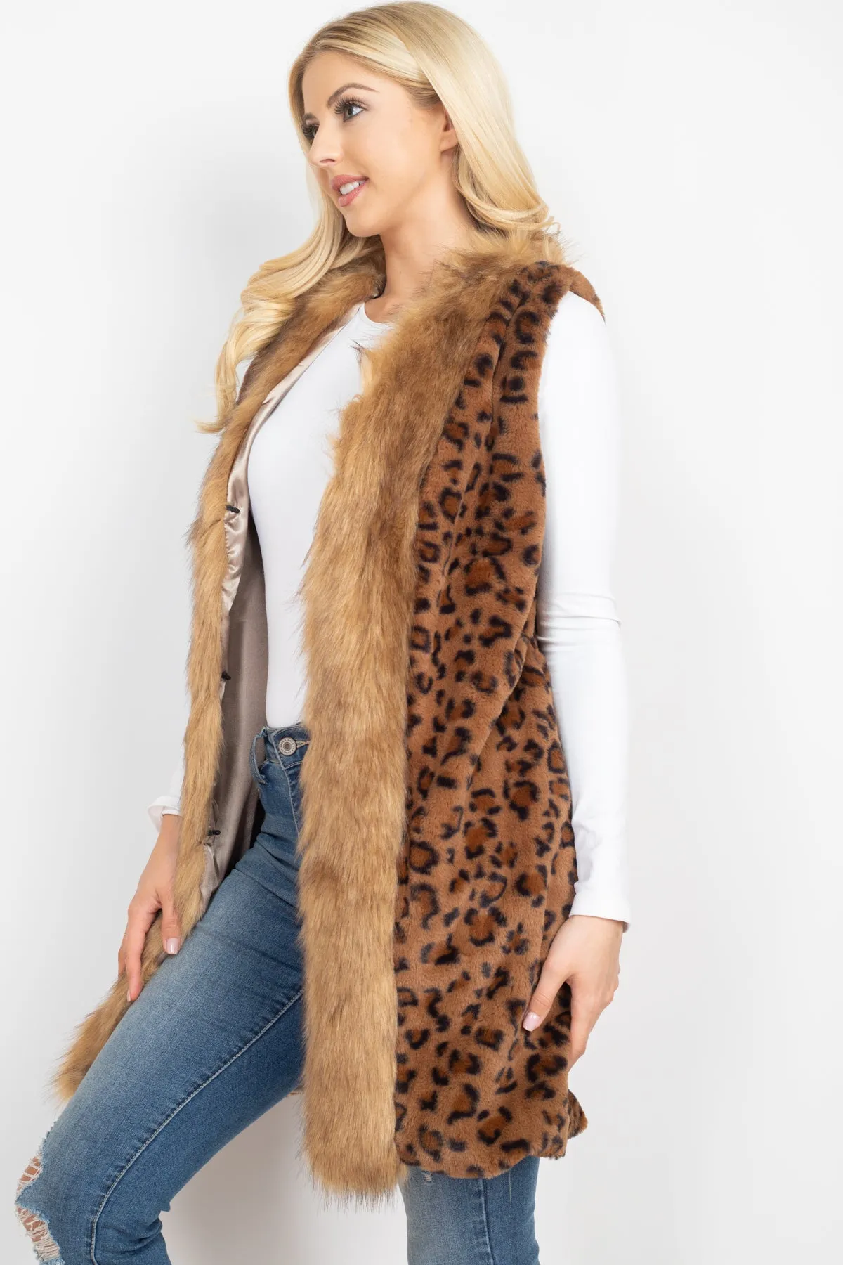 LEOPARD FAUX FUR TRIM VEST/6PCS (NOW $18.75 ONLY!)