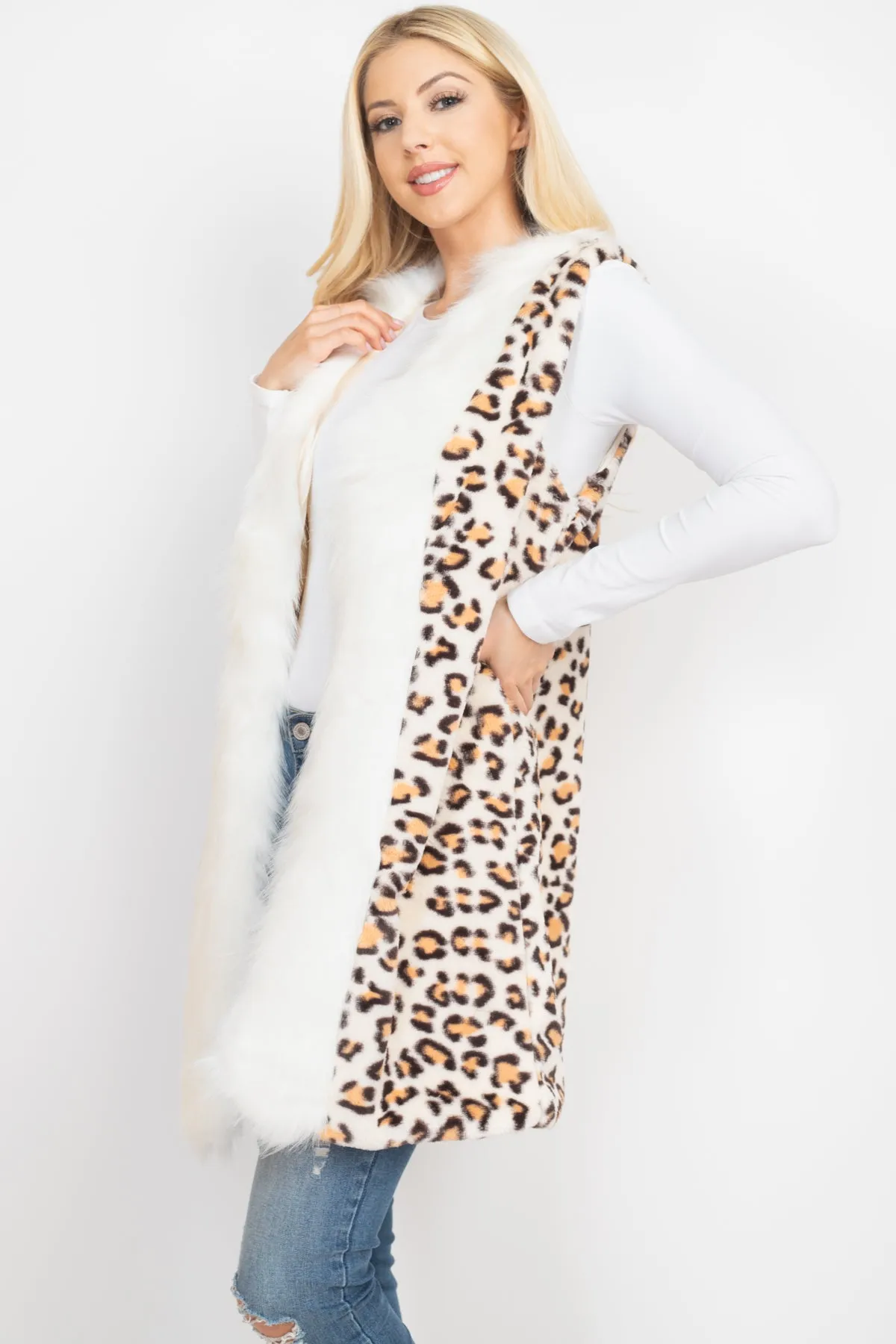 LEOPARD FAUX FUR TRIM VEST/6PCS (NOW $18.75 ONLY!)