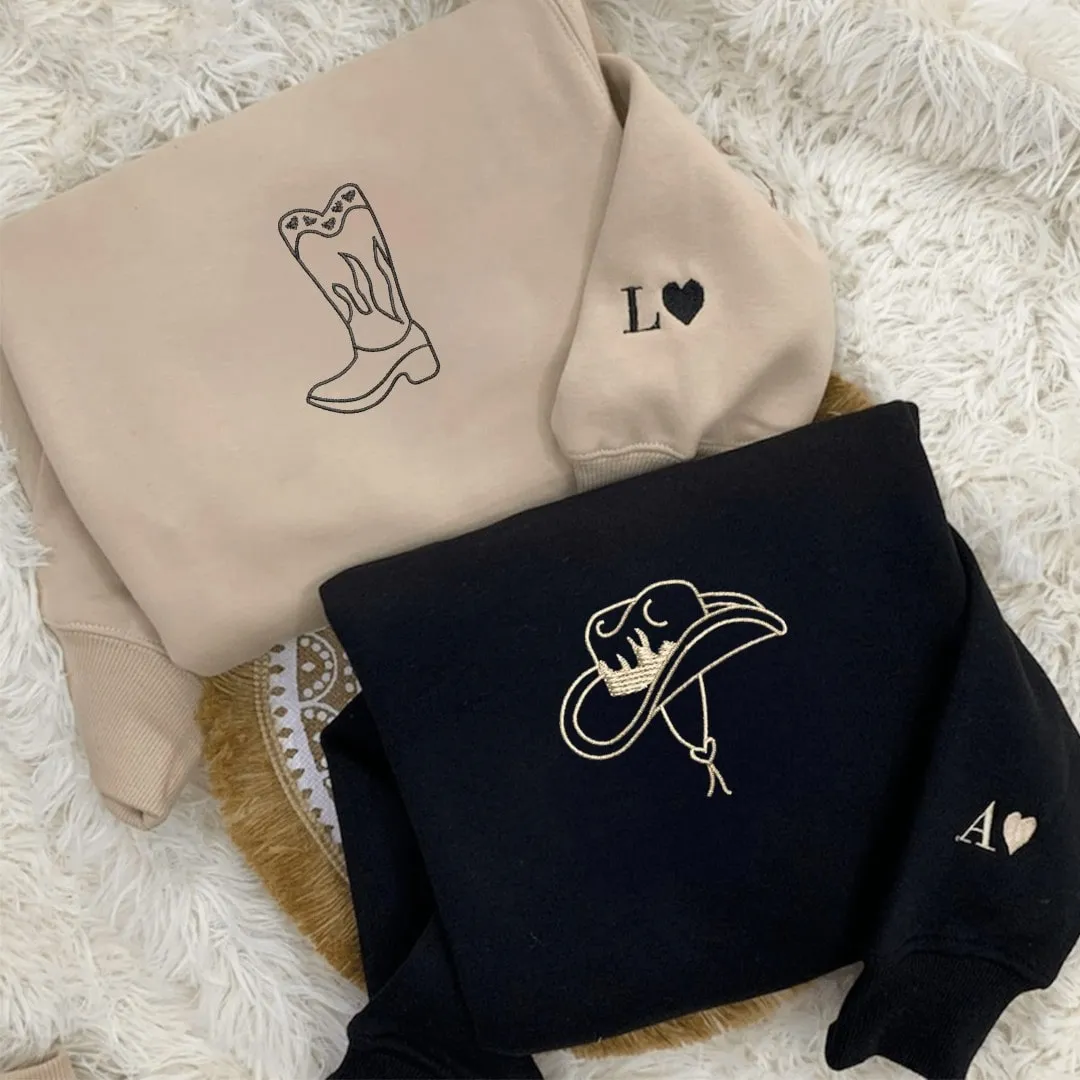 "Boots & Hat" Couple Matching Hoodies - Custom Embroidered Sweatshirts For Couples