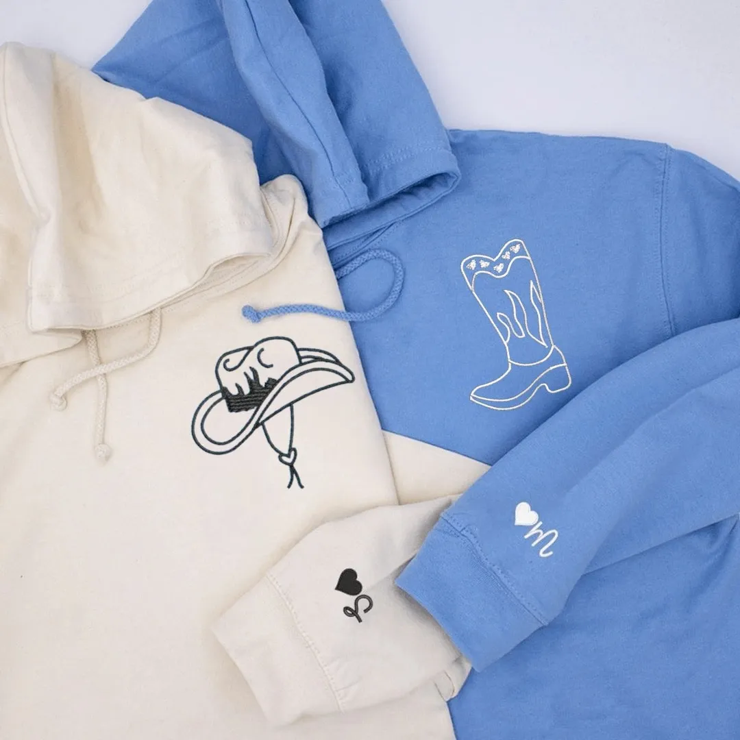 "Boots & Hat" Couple Matching Hoodies - Custom Embroidered Sweatshirts For Couples