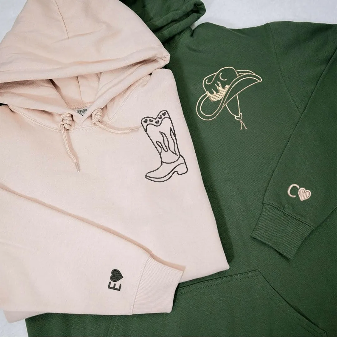 "Boots & Hat" Couple Matching Hoodies - Custom Embroidered Sweatshirts For Couples