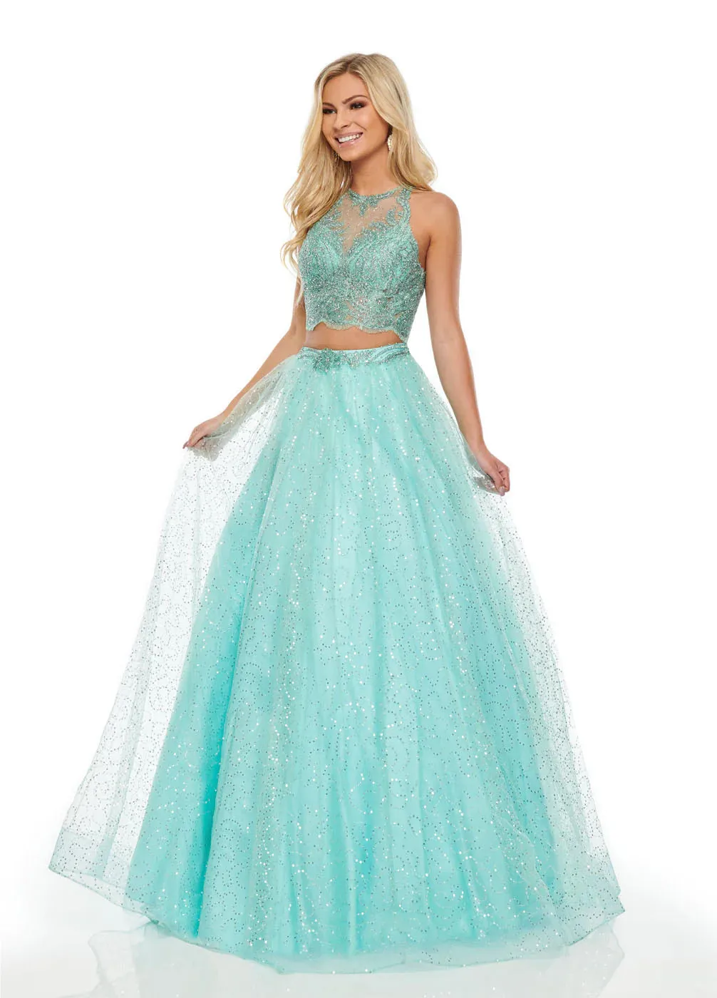 Rachel Allan 7025 Aqua Green 2 Piece Tulle Ballgown Dress