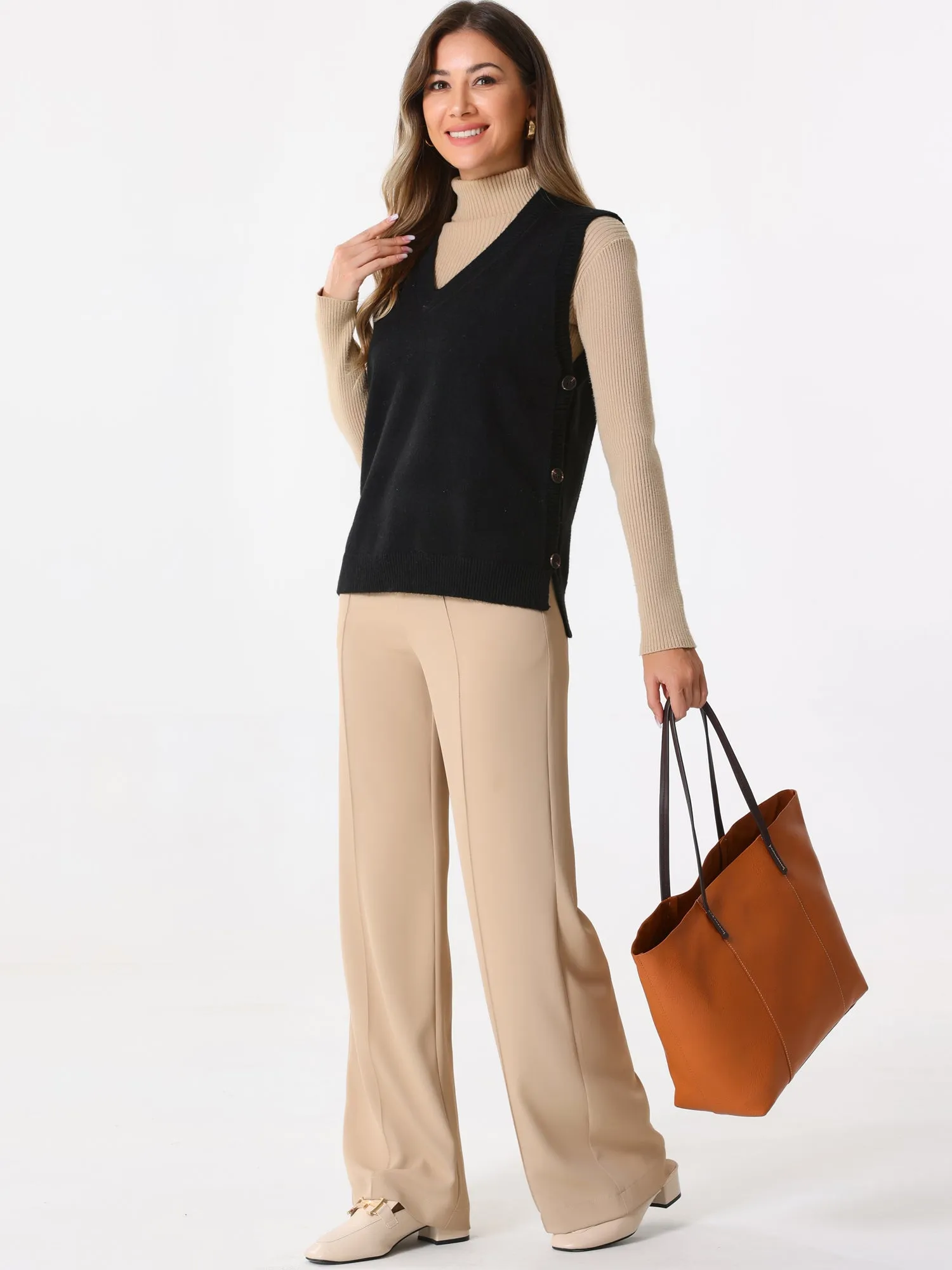 Sleeveless Ribbed V Neck Pullover Knit Sweater Vest
