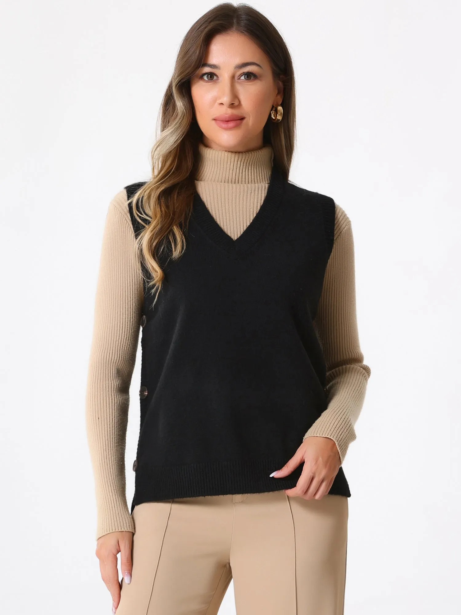 Sleeveless Ribbed V Neck Pullover Knit Sweater Vest