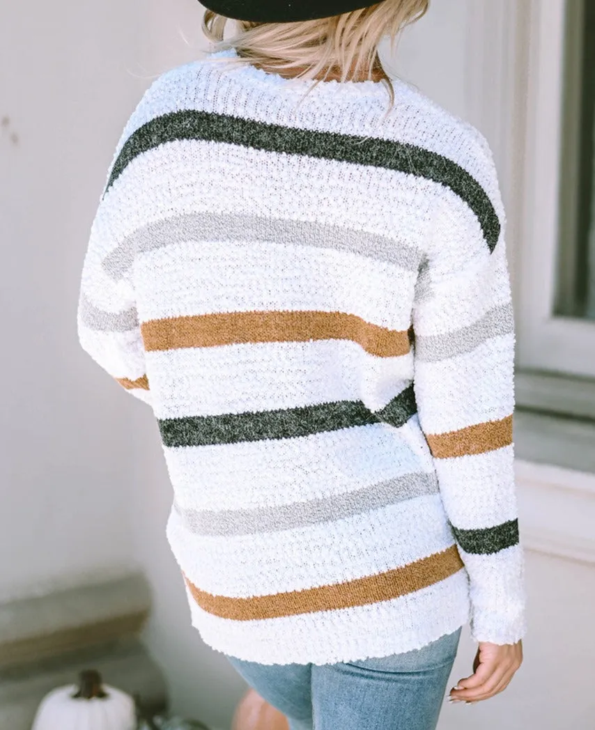 Striped Popcorn Knit Sweater