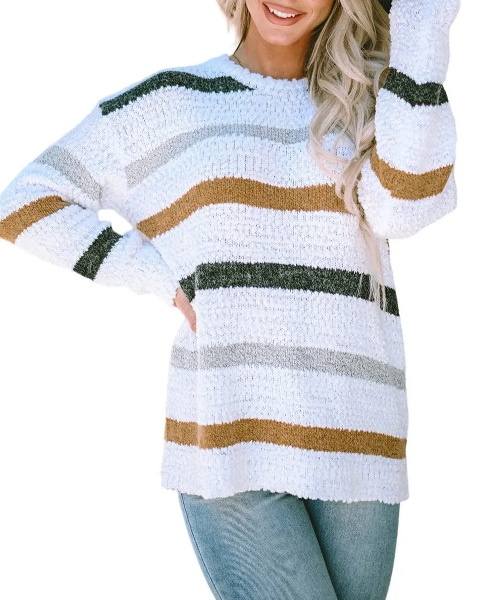 Striped Popcorn Knit Sweater