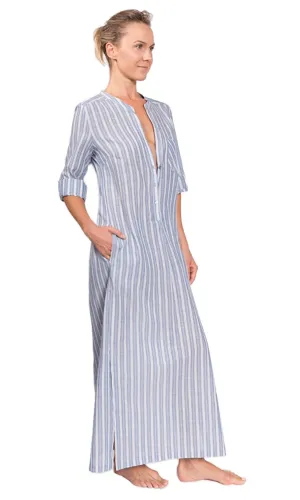 Tracey Caftan - Blue Chambray Stripe