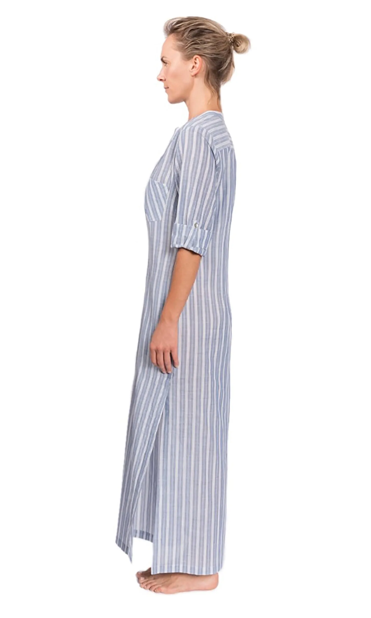 Tracey Caftan - Blue Chambray Stripe