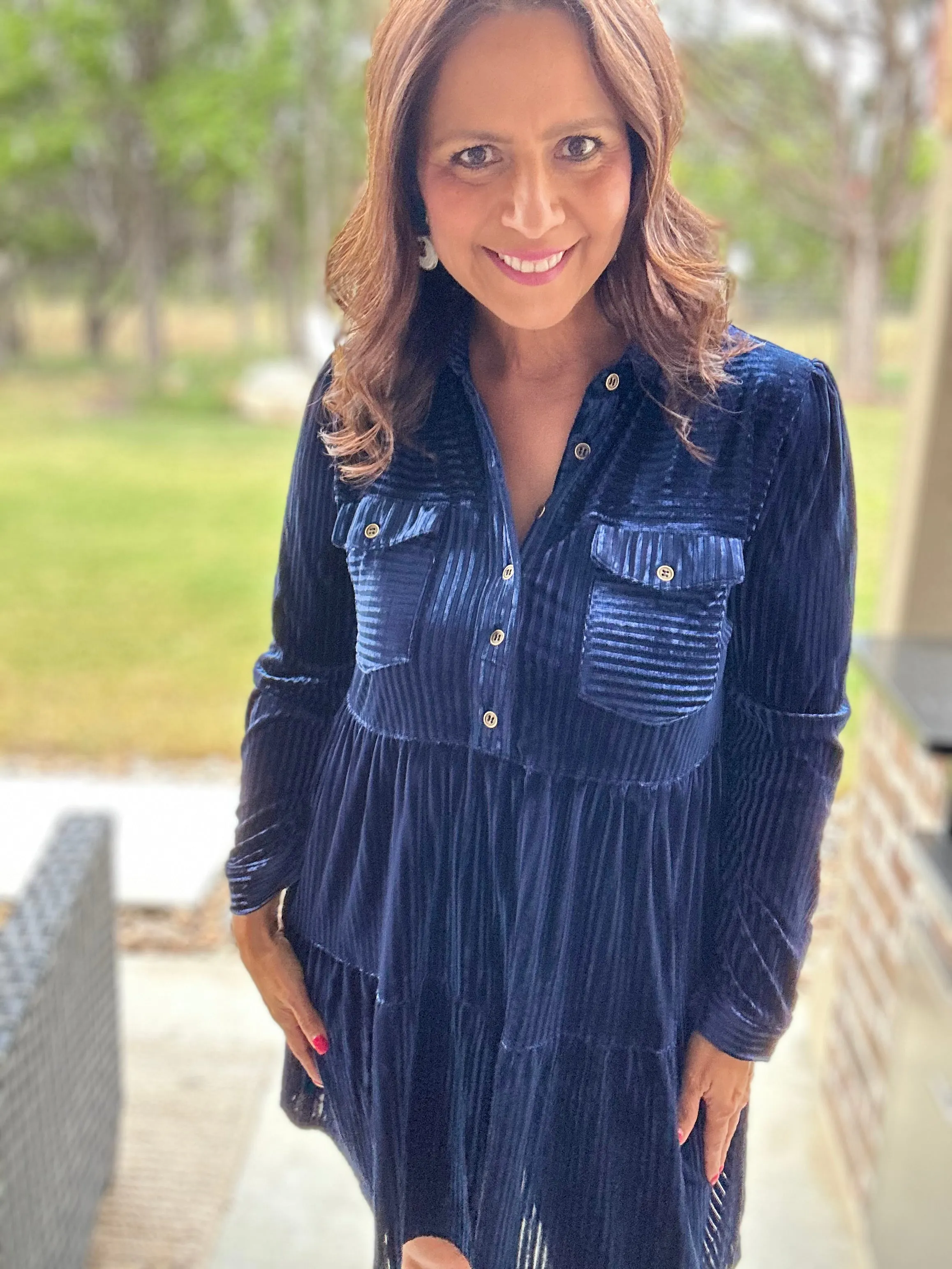 Velvet Mini Dress - Navy