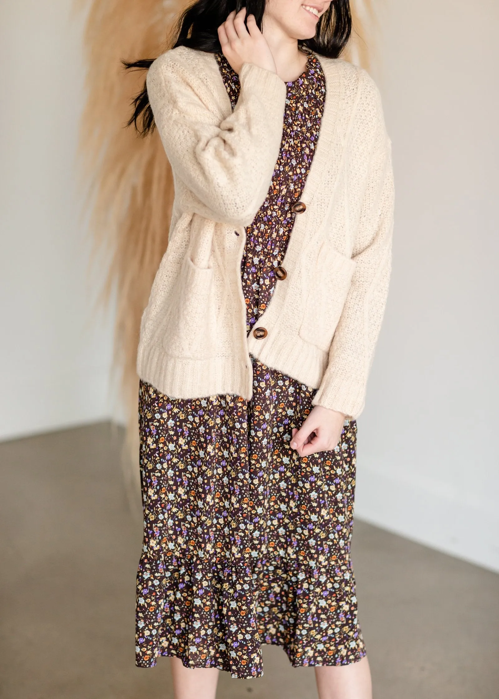 Vintage Soft Cable Knit Long Sleeve Button Front Cardigan - FINAL SALE
