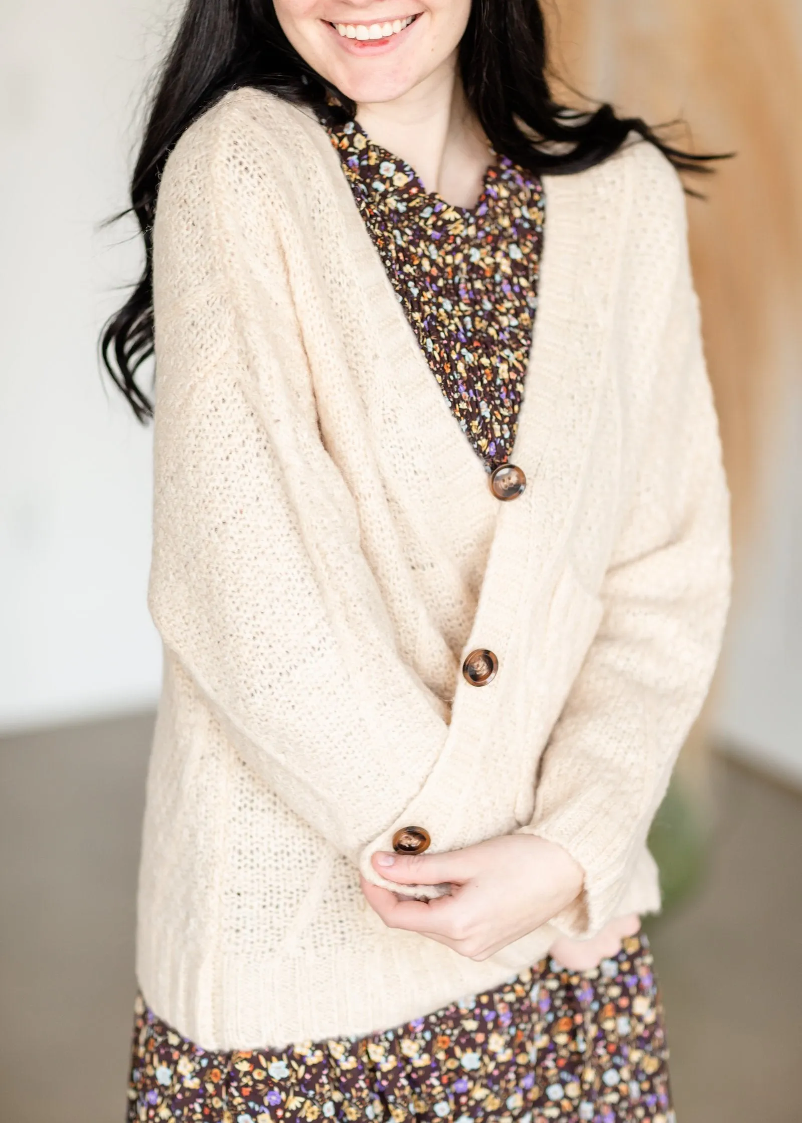 Vintage Soft Cable Knit Long Sleeve Button Front Cardigan - FINAL SALE